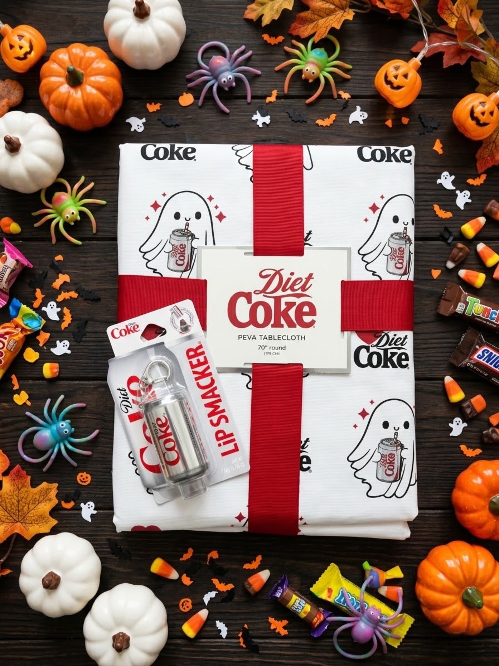 White & Red Ghost Tablecloth with Lip Smacker Lip Balm -